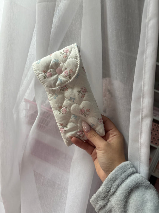 Floral Blue Bow Lip Essential Pouch