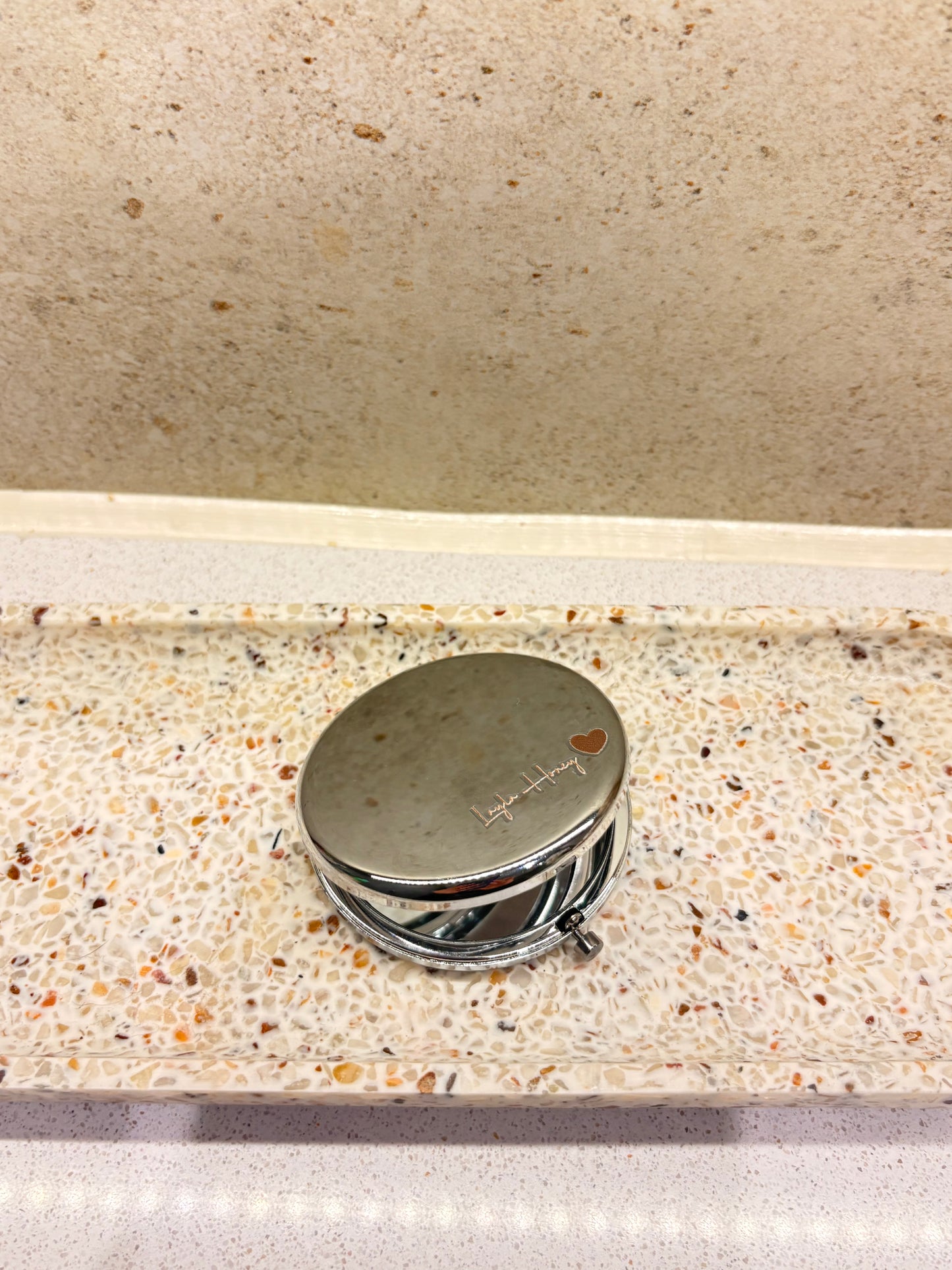 Layla Honey Silver Engraved Pocket Mirror