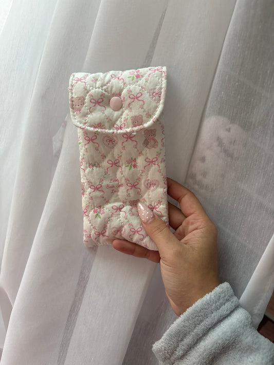 Pink Bow Teddy Floral Heart Lip Essential Pouch