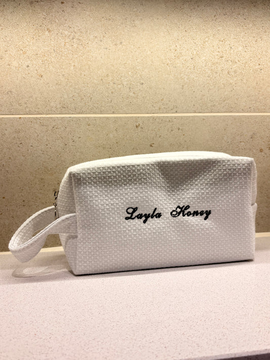 White XL Waffle Makeup Bag