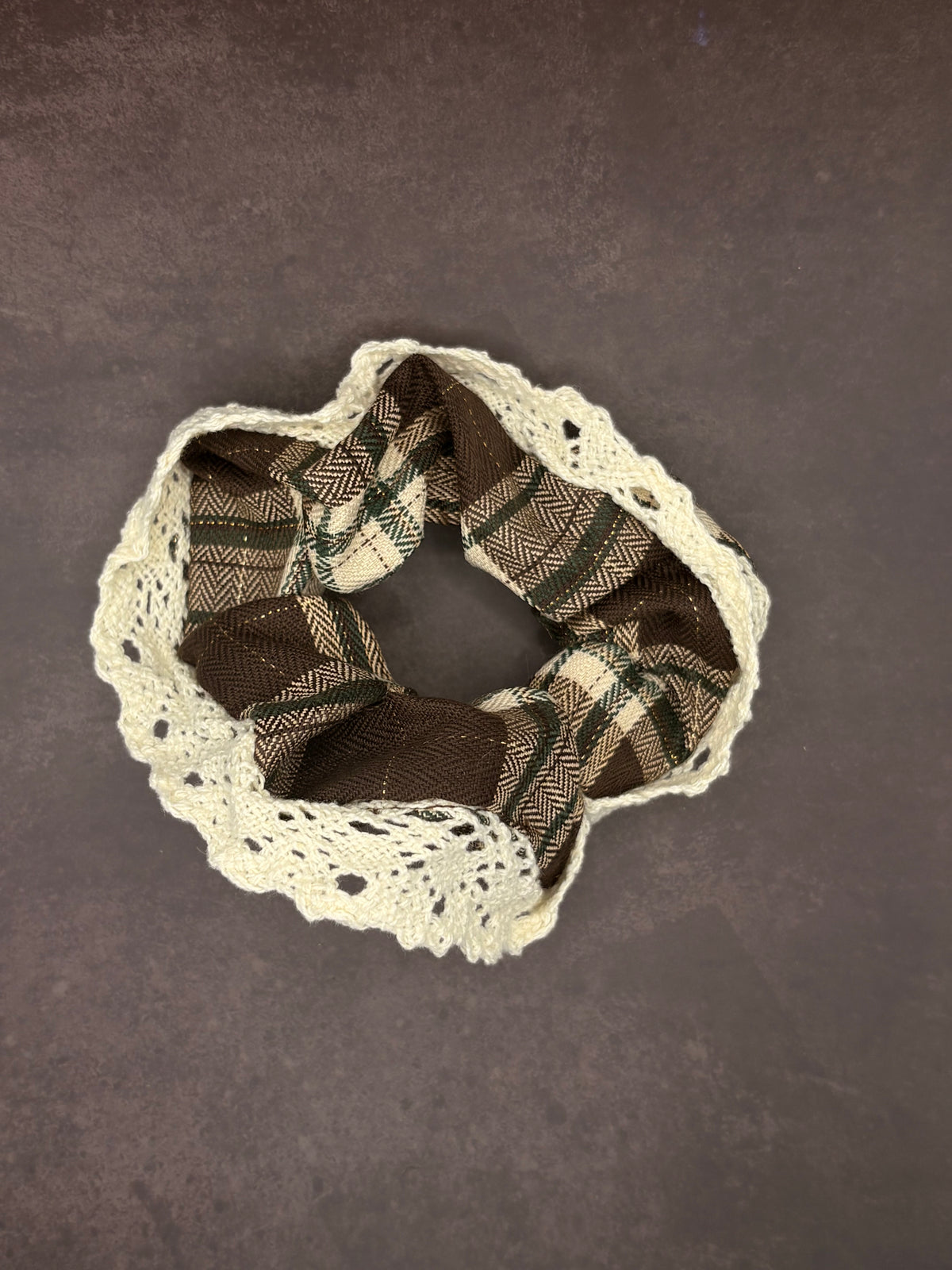 Brown Lace Trim Scrunchie