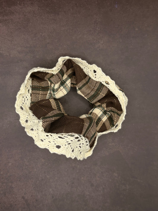 Brown Lace Trim Scrunchie