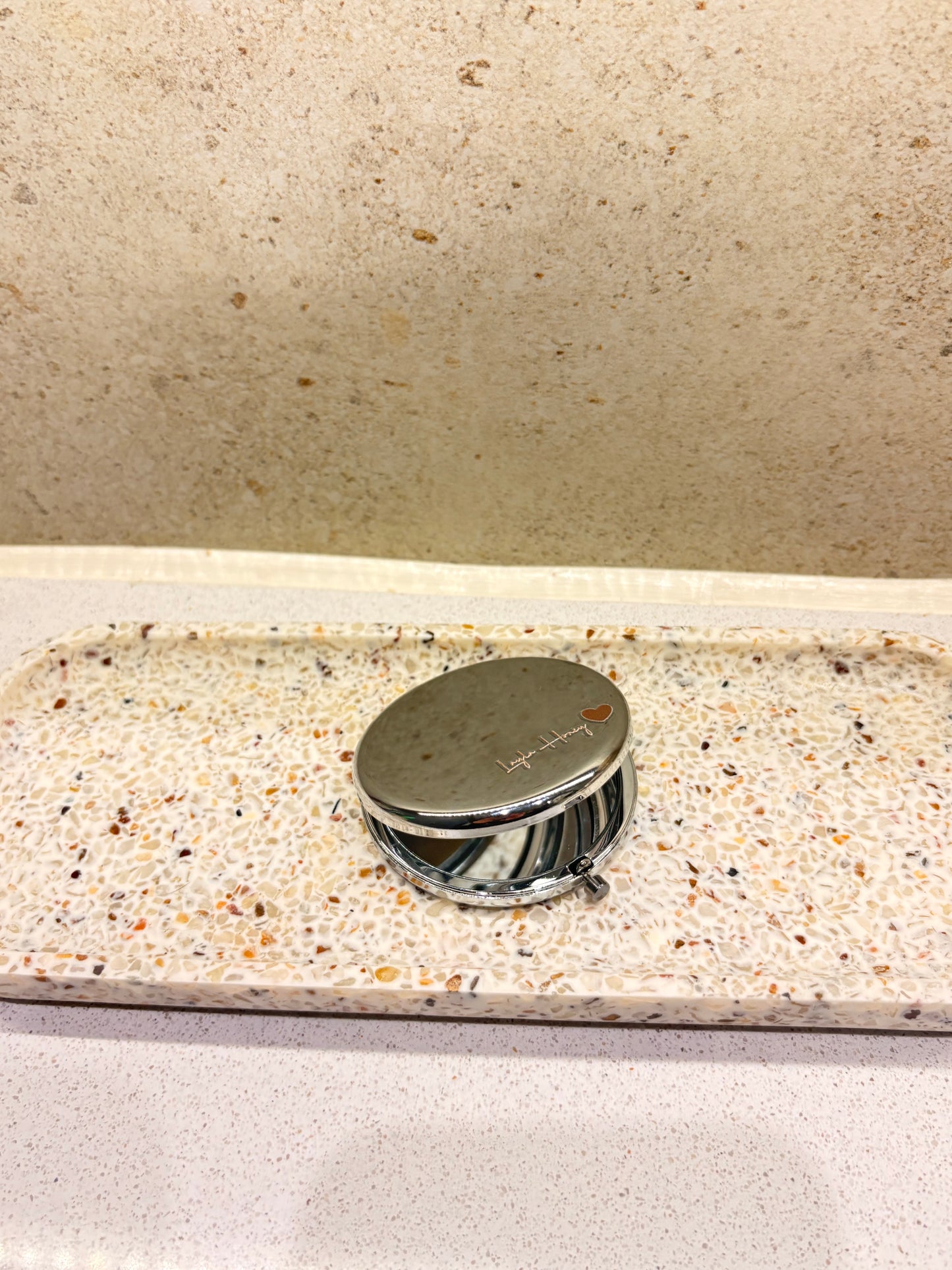 Layla Honey Silver Engraved Pocket Mirror