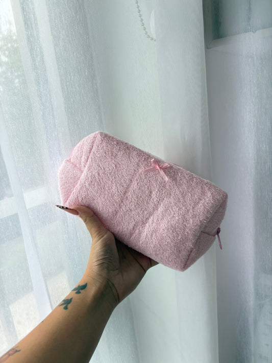 Pink Towel Bow Makeup Bag