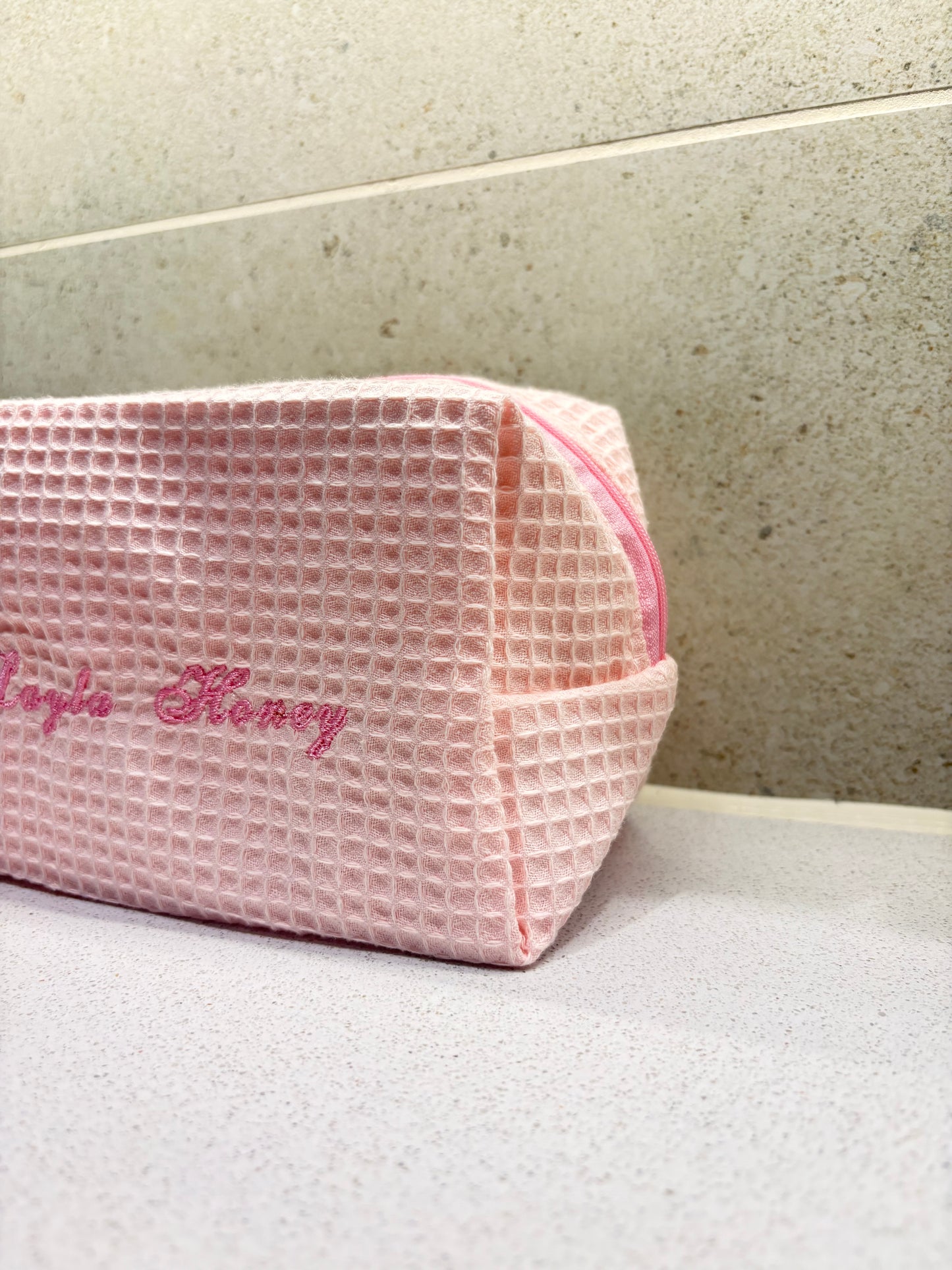 Pink Waffle Makeup Bag