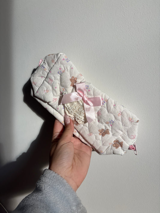Teddy Bear Bow Floral Makeup Bag