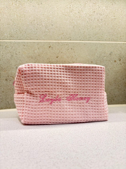 Pink Waffle Makeup Bag