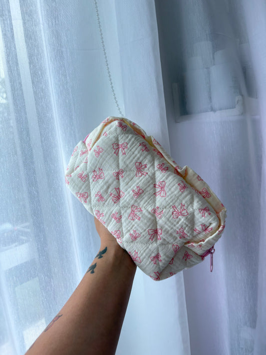 Pink Bow Print Makeup Bag