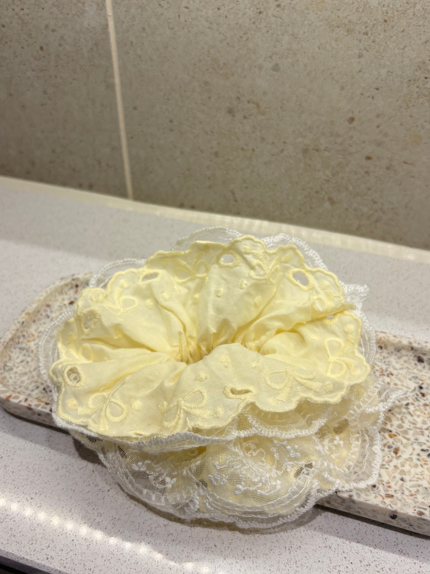 XL Pastel Yellow Lace Luxe Scrunchie