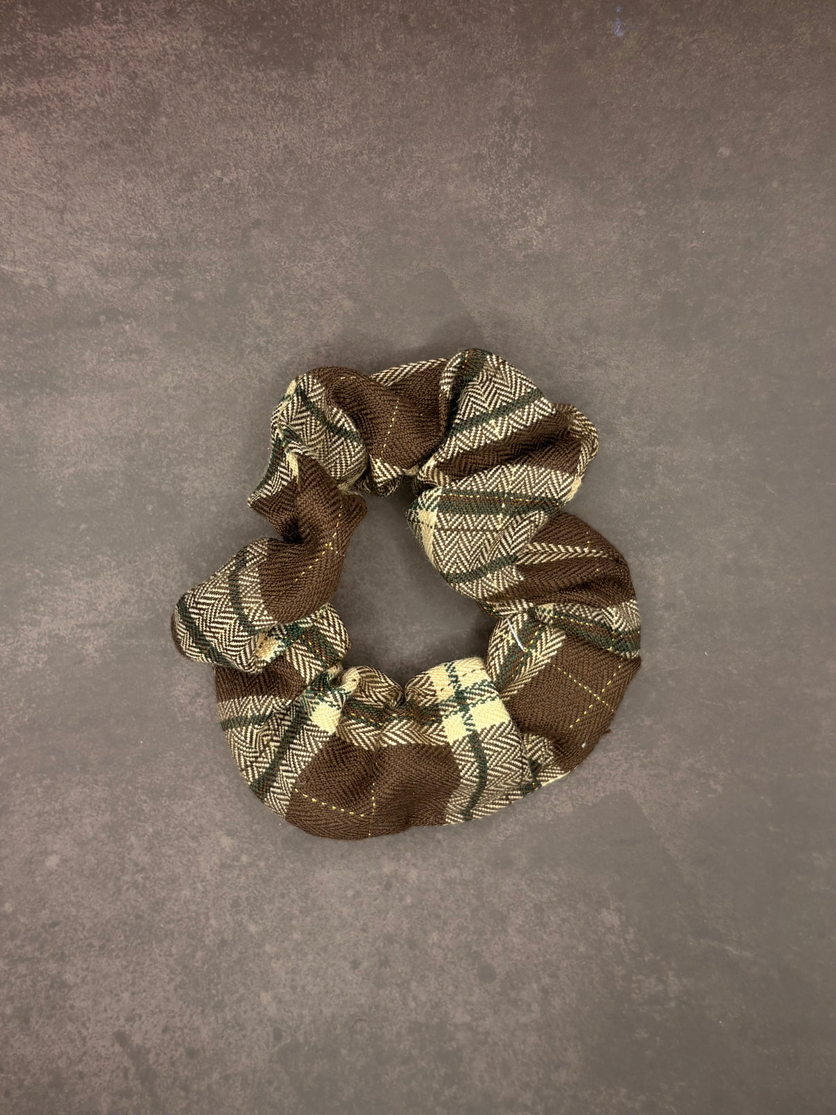 Brown Chequered Scrunchie