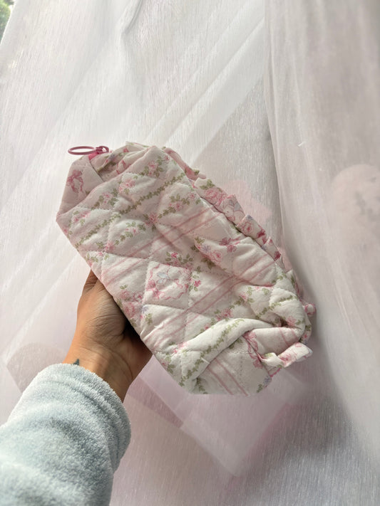 Bunny Floral Bow Makeup Bag