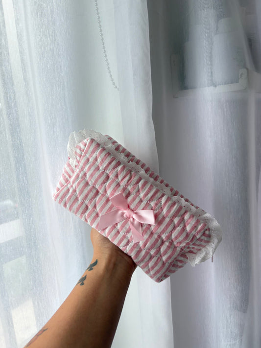 Pink Gingham Quilted Makeup Bag