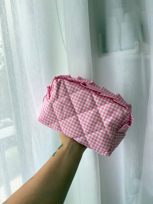 Pink Gingham Makeup Bag