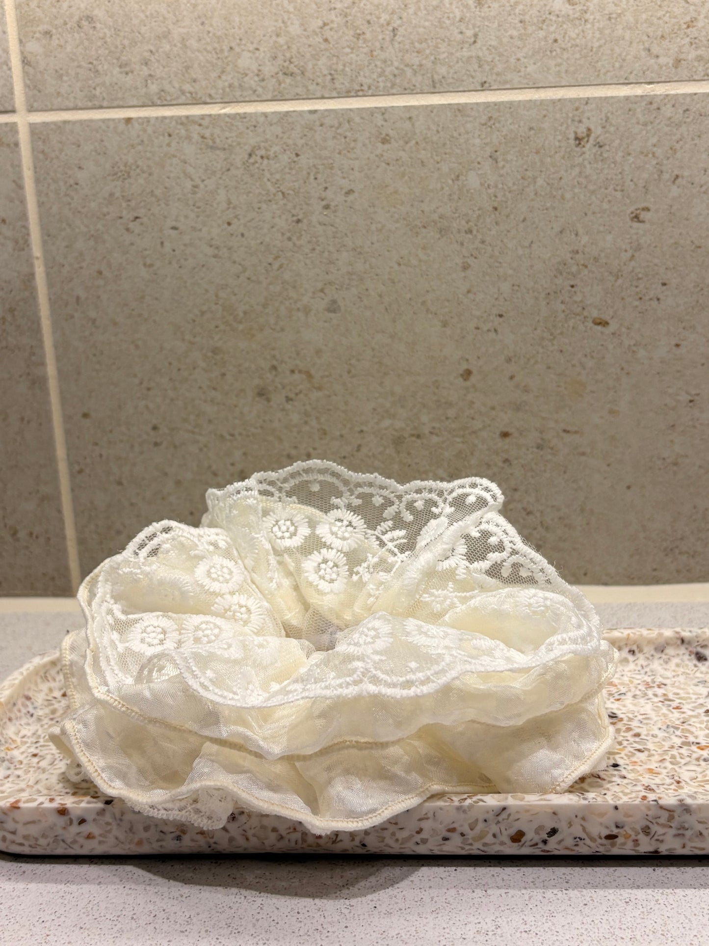XL White Lace Luxe Scrunchie