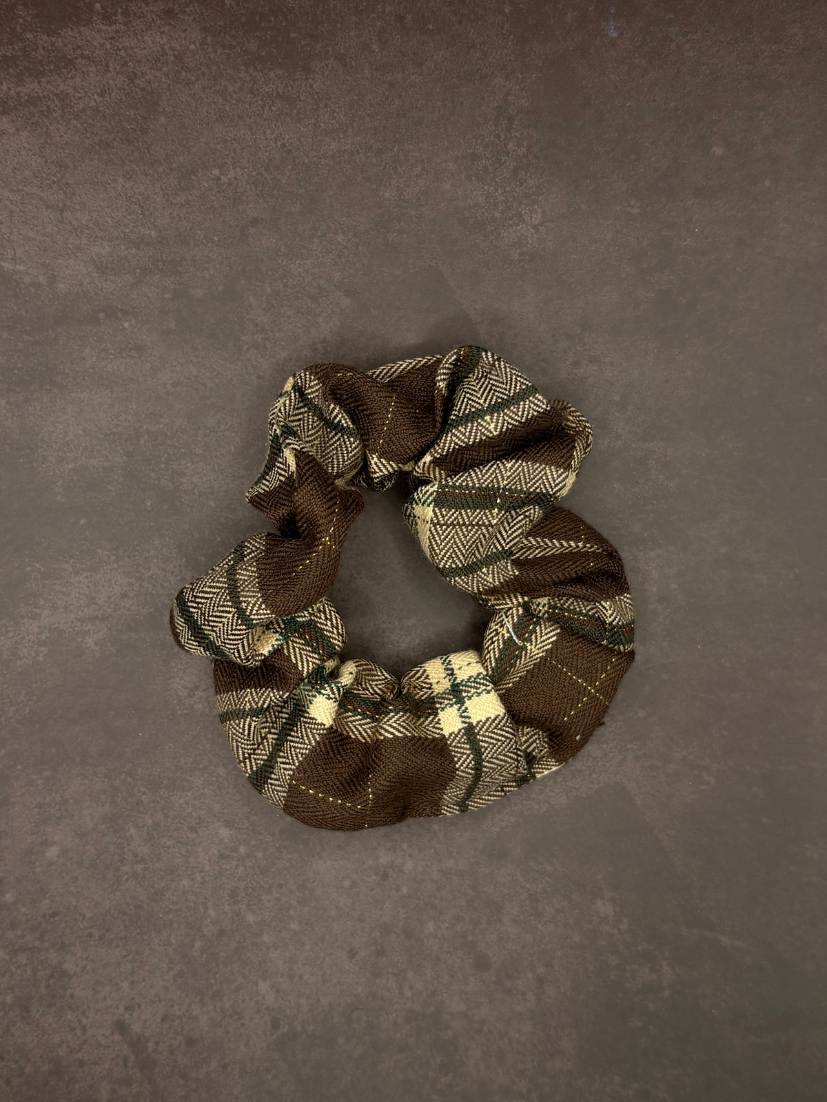 Brown Chequered Scrunchie