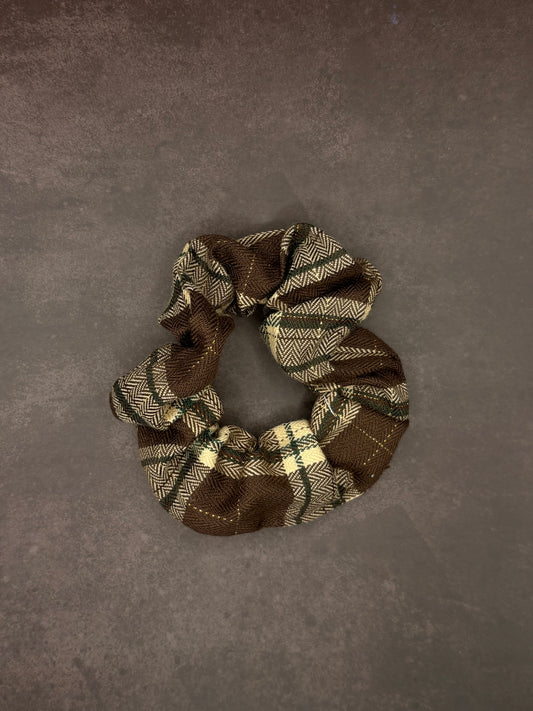 Brown Chequered Scrunchie