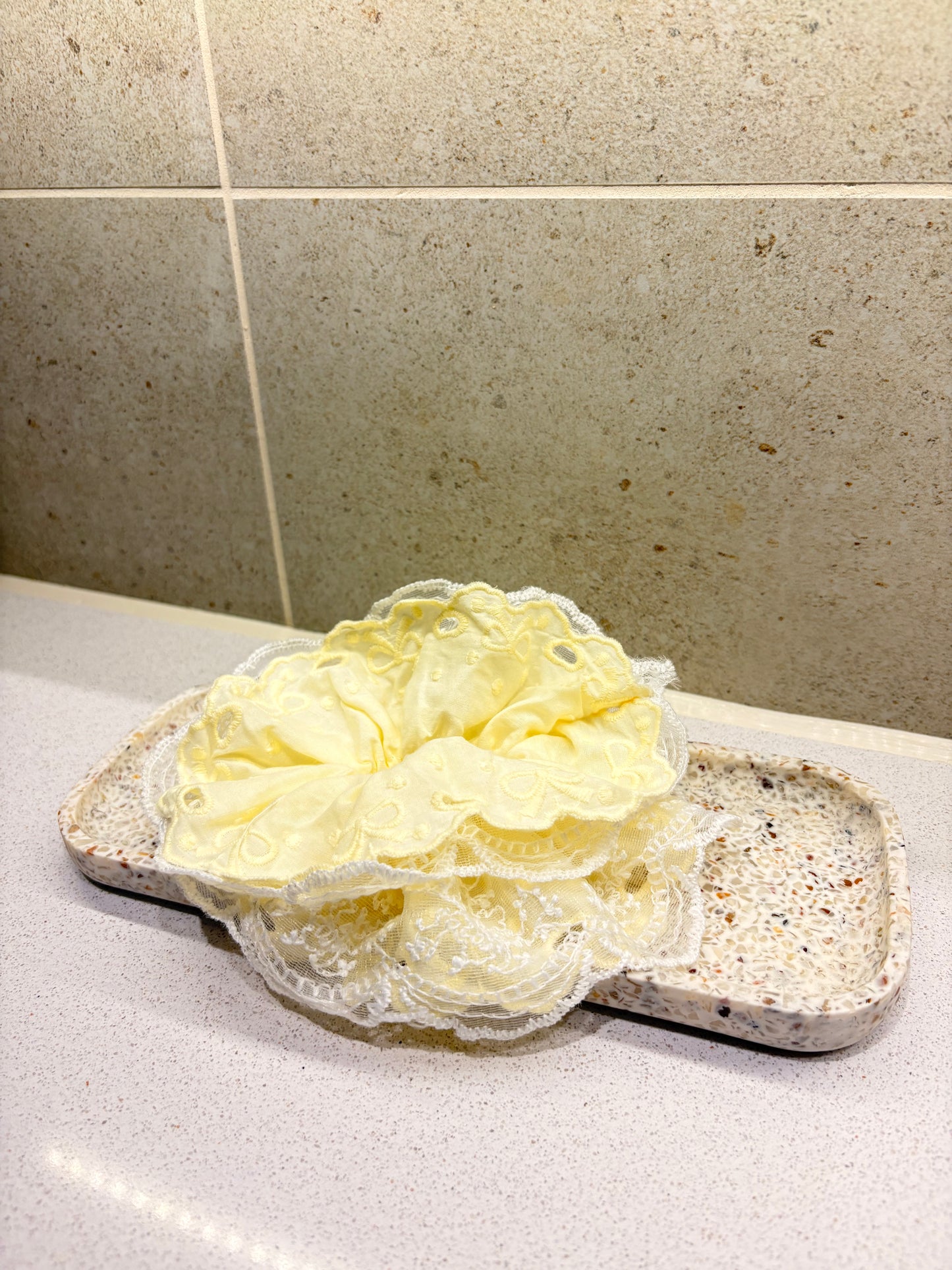 XL Pastel Yellow Lace Luxe Scrunchie