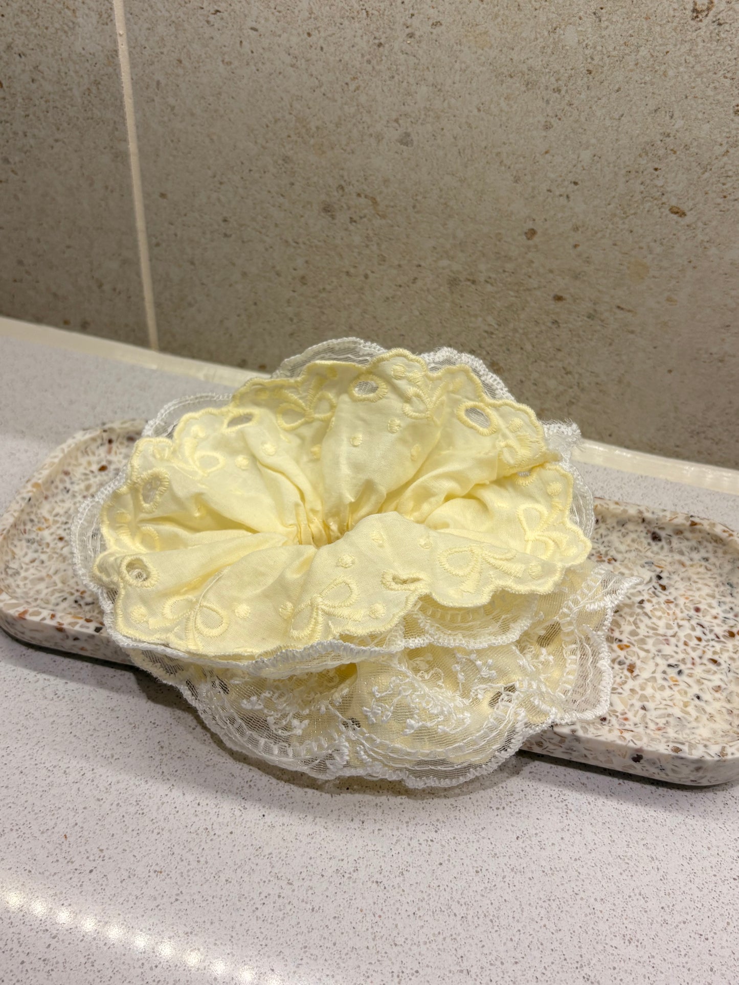 XL Pastel Yellow Lace Luxe Scrunchie