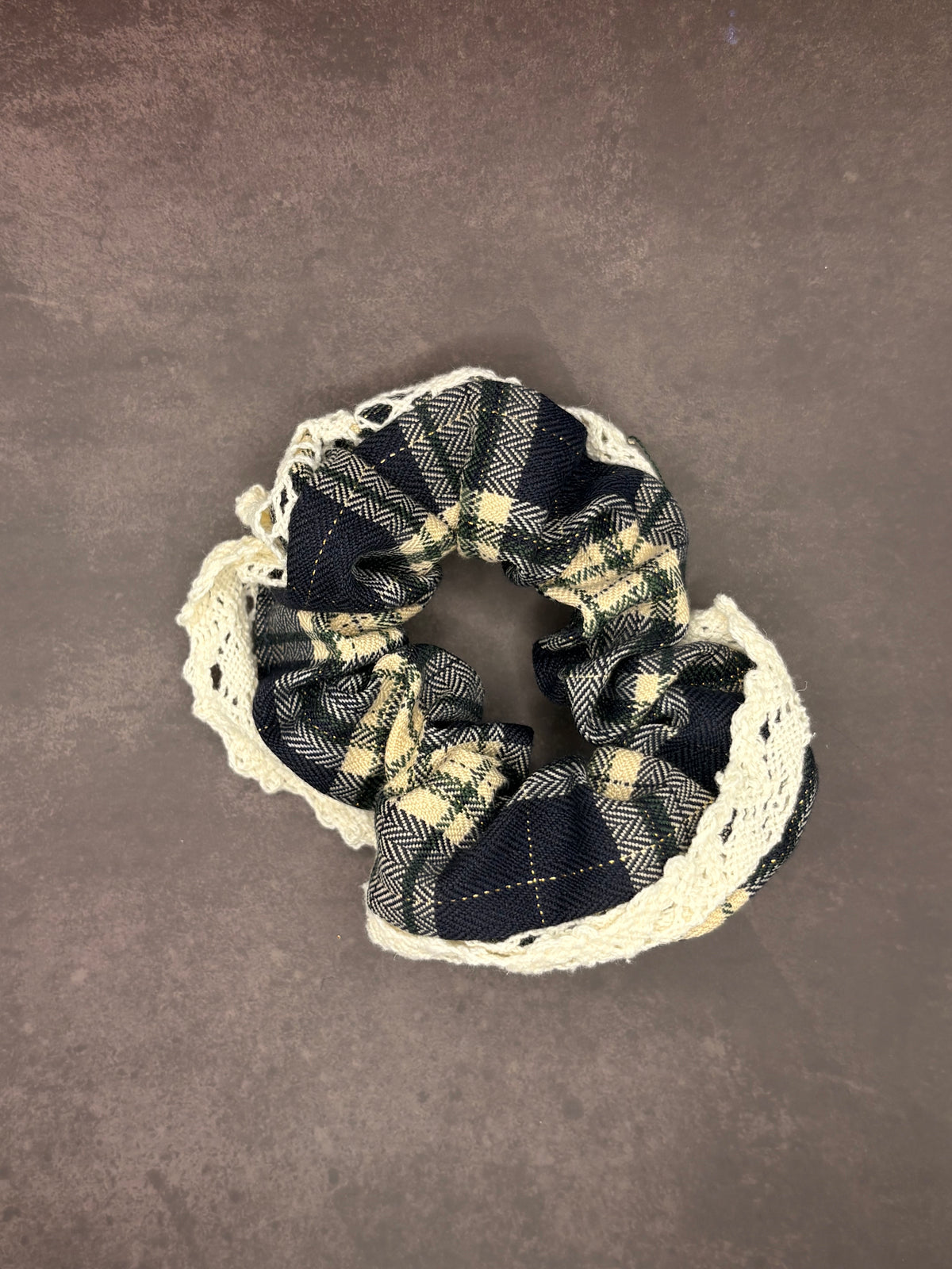 Navy Blue Lace Trim Scrunchie
