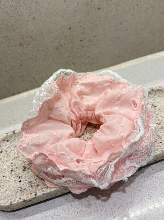 XL Baby Pink Lace Luxe Scrunchie