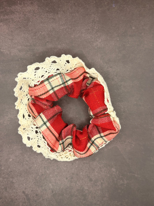 Red Lace Trim Scrunchie