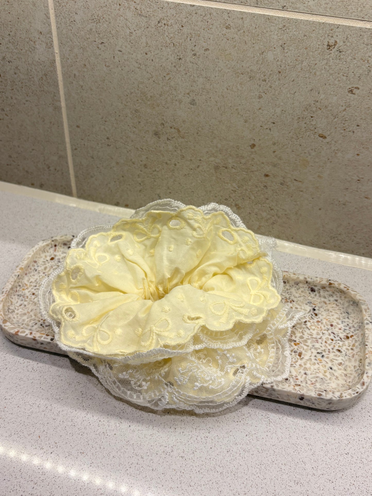 XL Pastel Yellow Lace Luxe Scrunchie