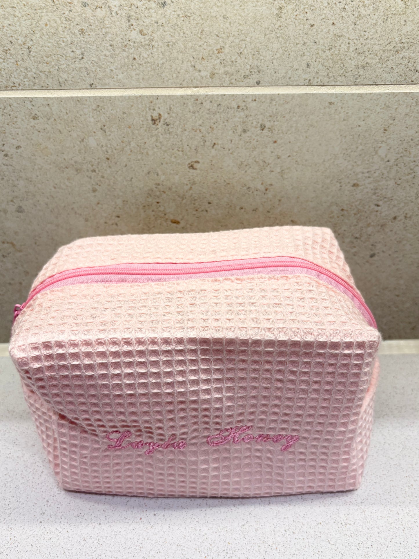 Pink Waffle Makeup Bag