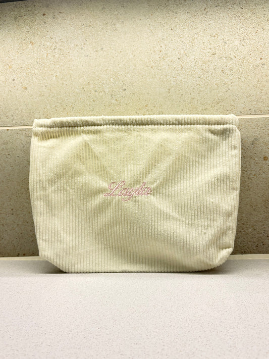 Cream Pink Print Makeup Bag