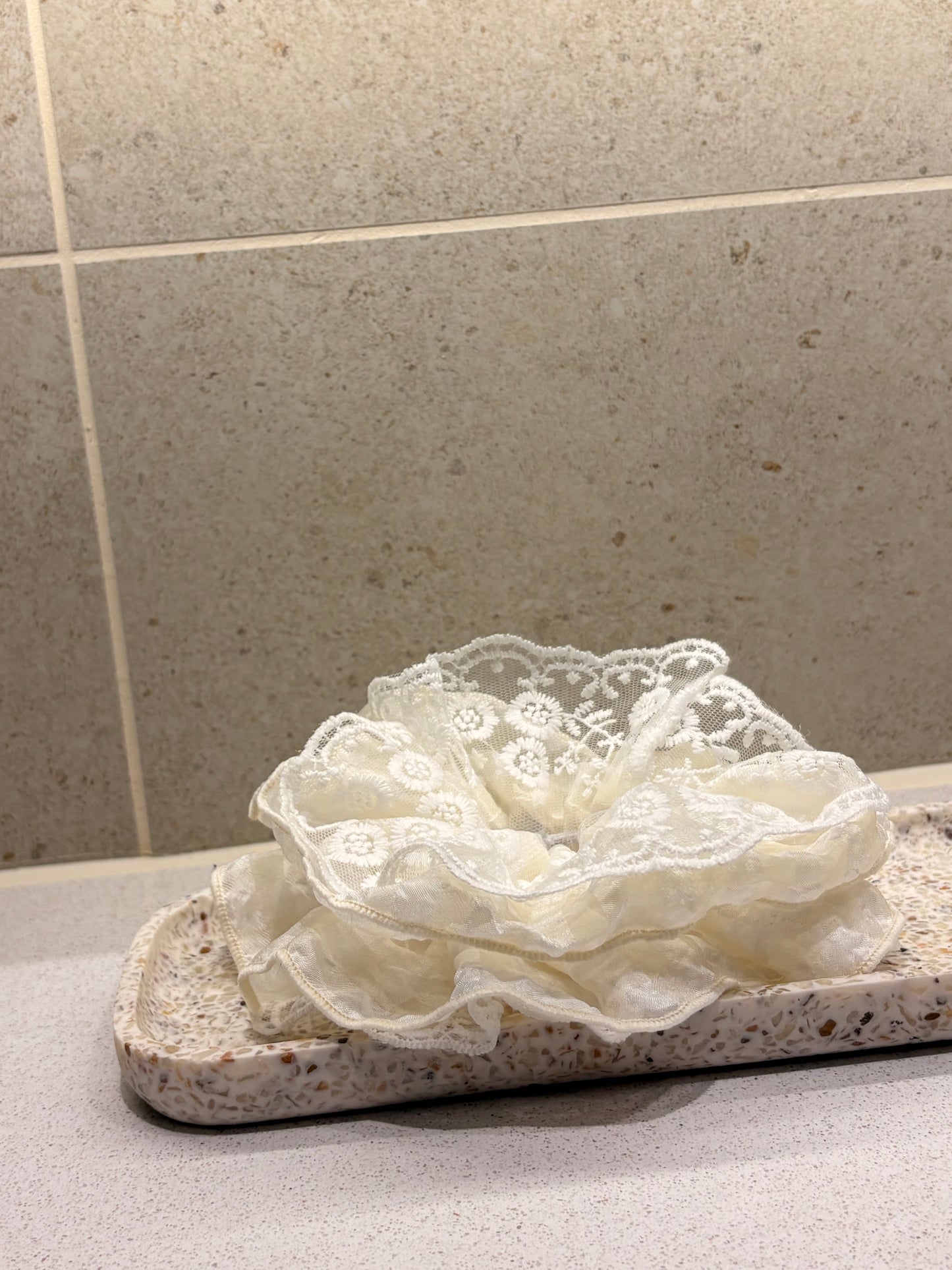 XL White Lace Luxe Scrunchie