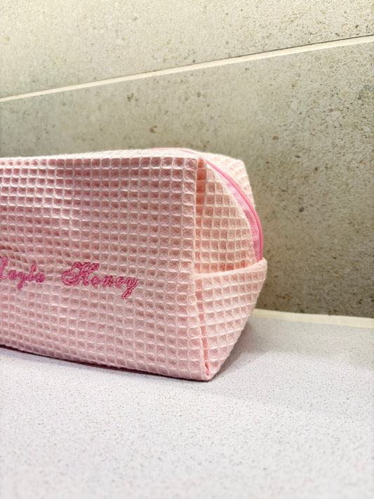 Pink Waffle Makeup Bag