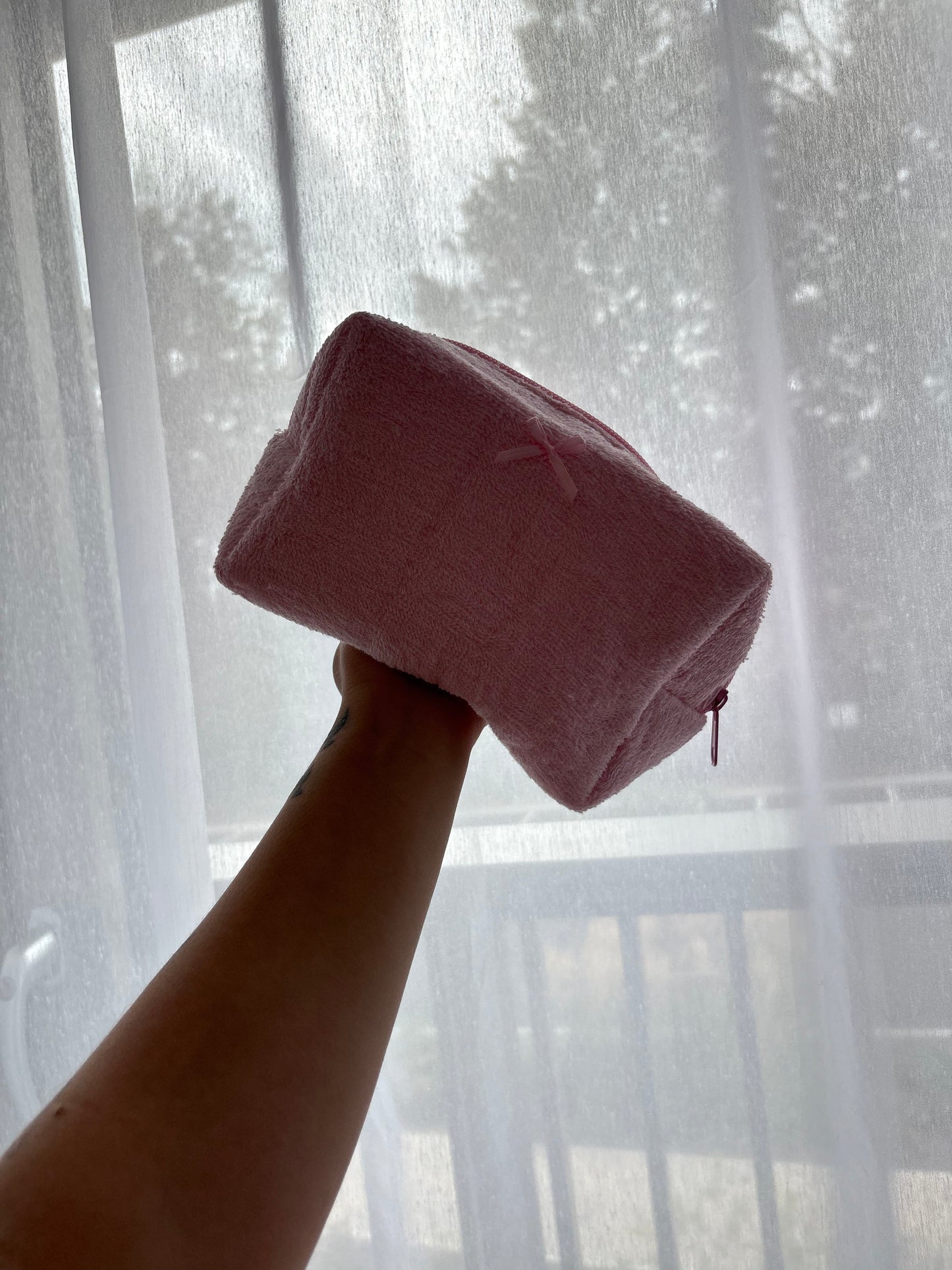 Pink Towel Bow Makeup Bag