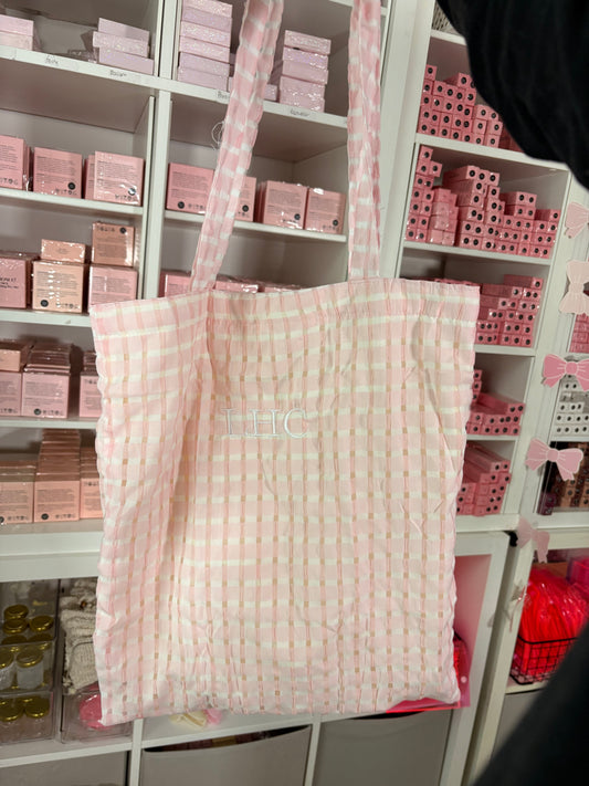Tote Bag Waffle Print Baby Pink