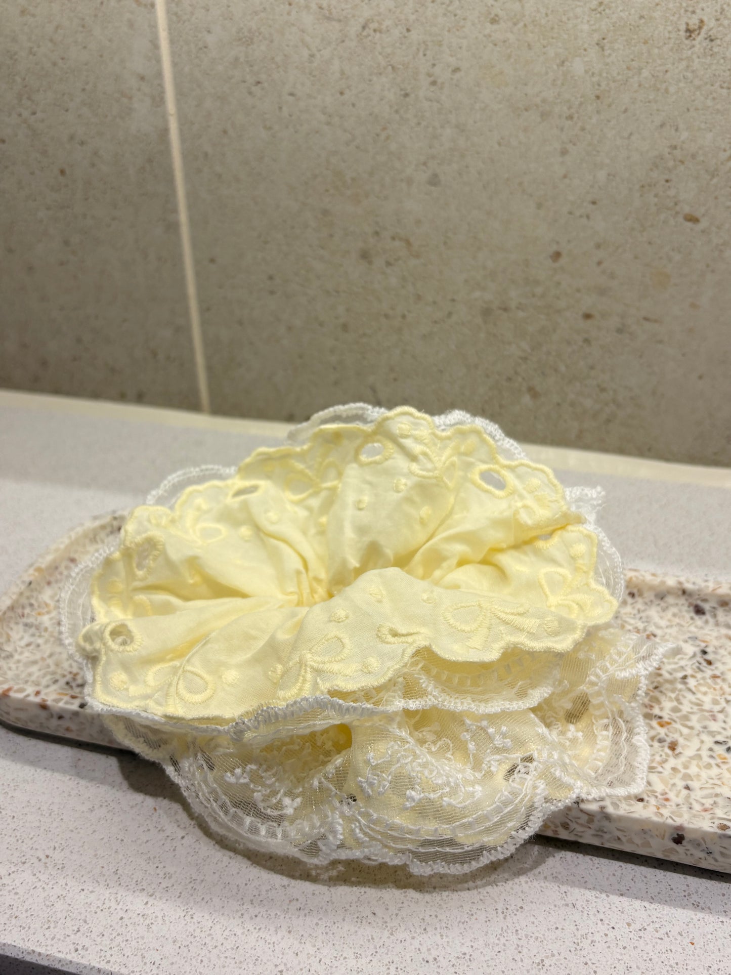 XL Pastel Yellow Lace Luxe Scrunchie