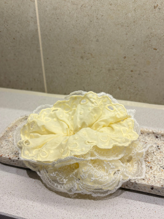 XL Pastel Yellow Lace Luxe Scrunchie