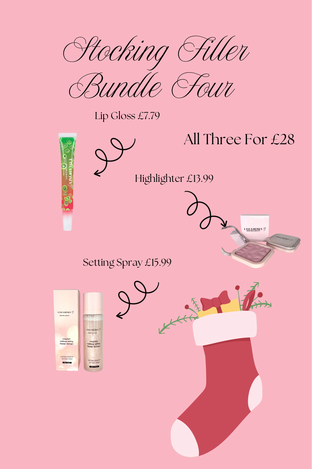 Stocking Filler Bundle Four - Lipgloss, Highlighter & Setting Spray